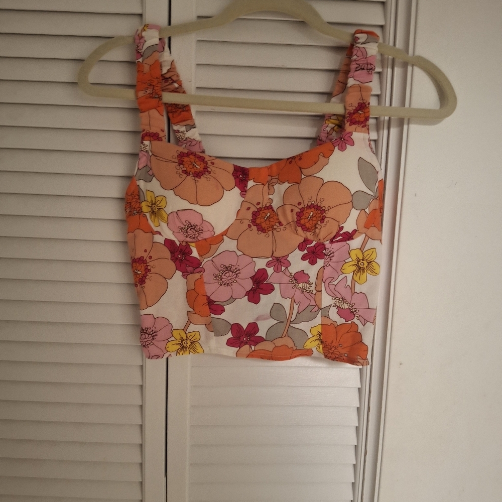 Floral Delight Crop Top in Orange and Pink